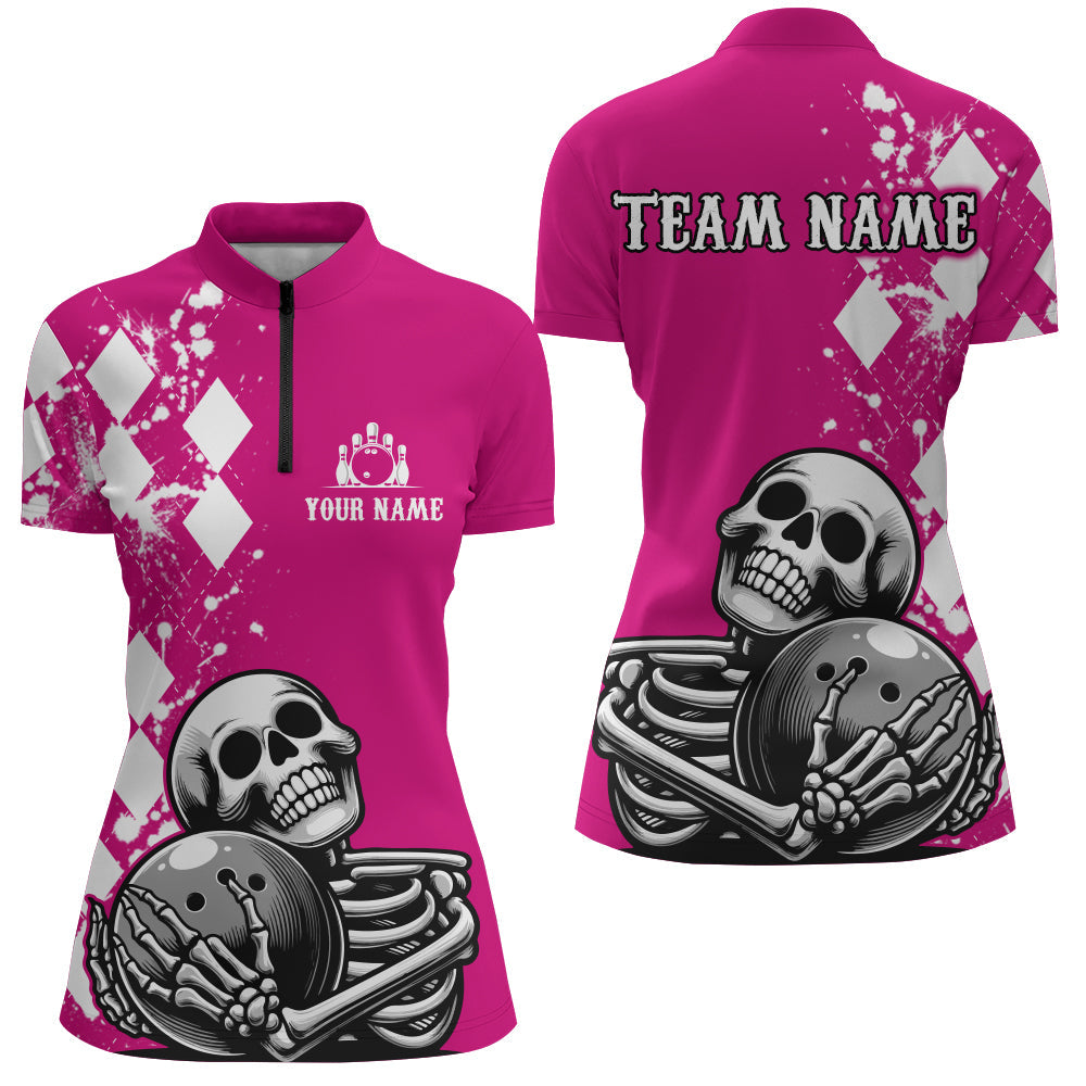 Women's Custom Skull Bowling 1/4 Zip Jersey Q245