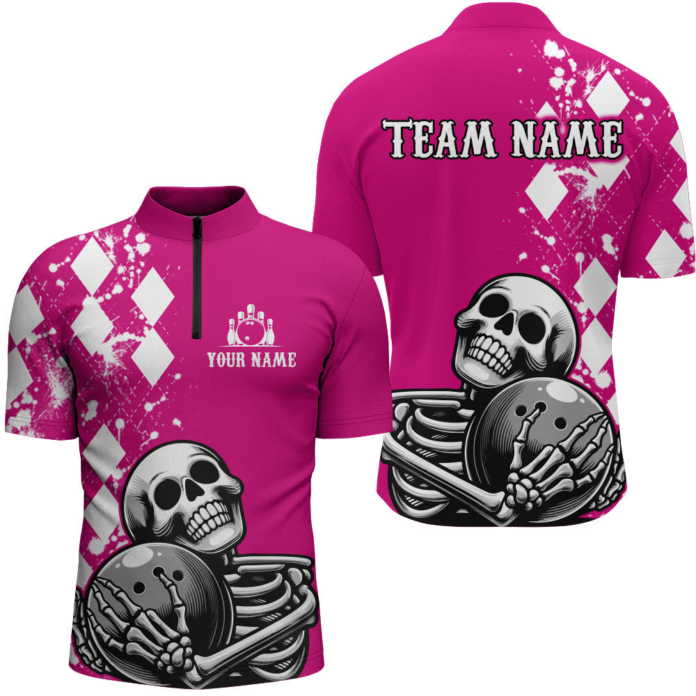 Men's Custom Skull 1/4 Zip Bowling Shirt Q293
