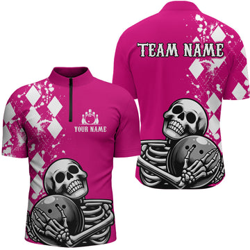 Men's Custom Skull 1/4 Zip Bowling Shirt Q293
