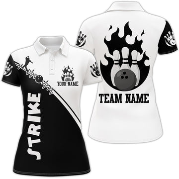 Women's Black & White Bowling Polo Shirt Q84