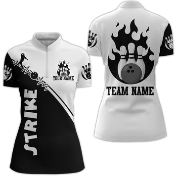 Women's Black & White Bowling 1/4 Zip Team Jersey Q84
