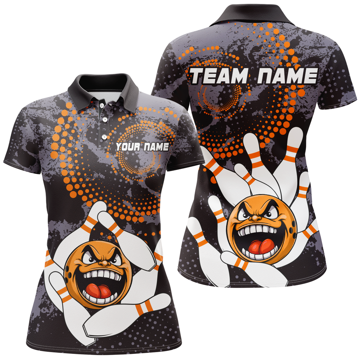 Orange Camo Women's Bowling Polo Shirt Q255
