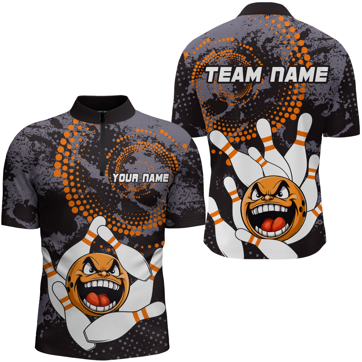 Men's Orange Camo Quarter-Zip Bowling Shirt Q255