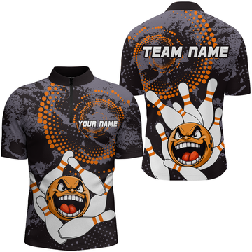 Men's Orange Camo Quarter-Zip Bowling Shirt Q255