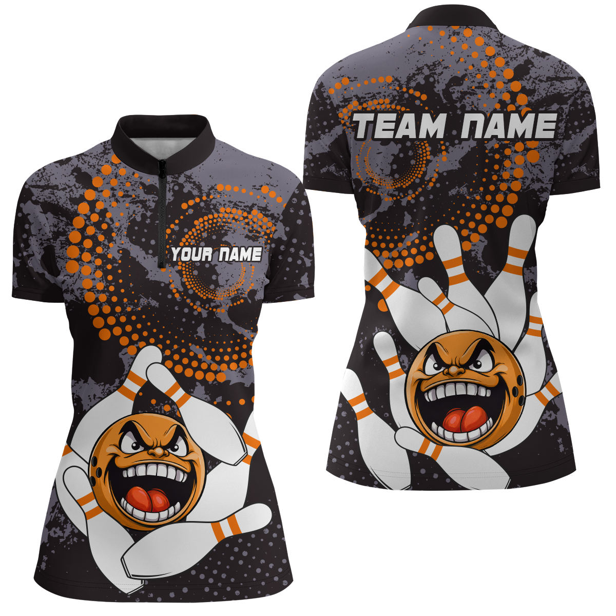 Orange Camo Women's Quarter-Zip Bowling Shirt Q255