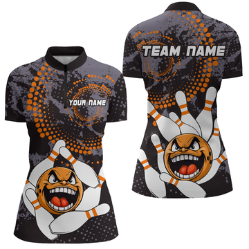 Orange Camo Women's Quarter-Zip Bowling Shirt Q255
