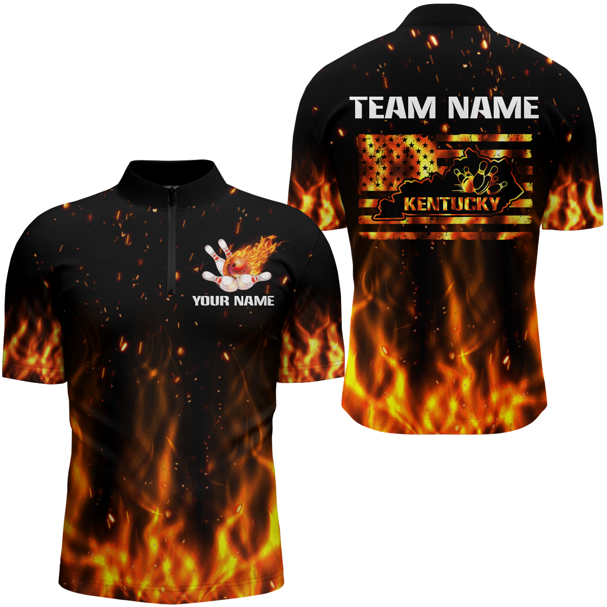 Men's Custom Bowling 1/4 Zip Shirt - Bowling Pin & Ball Theme Q306