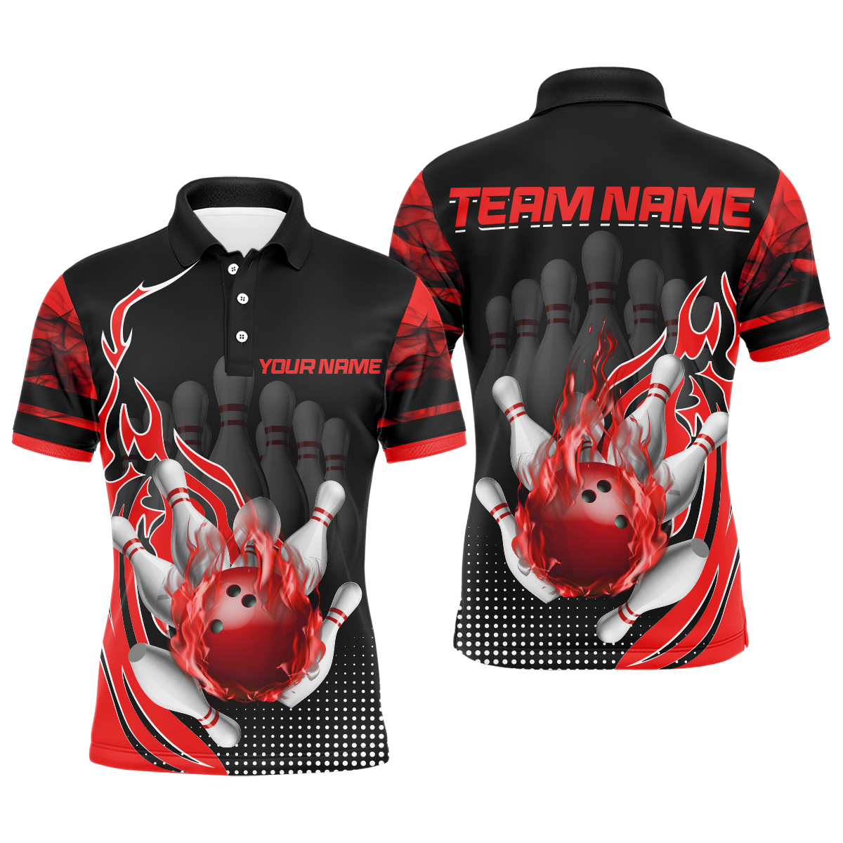 Personalised Flame Bowling Polo Shirt for Men Q410