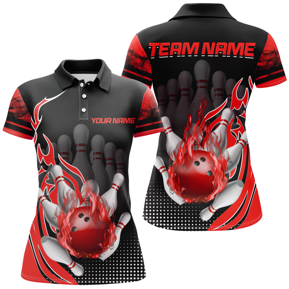 Personalised Flame Bowling Polo Shirt for Women Q410
