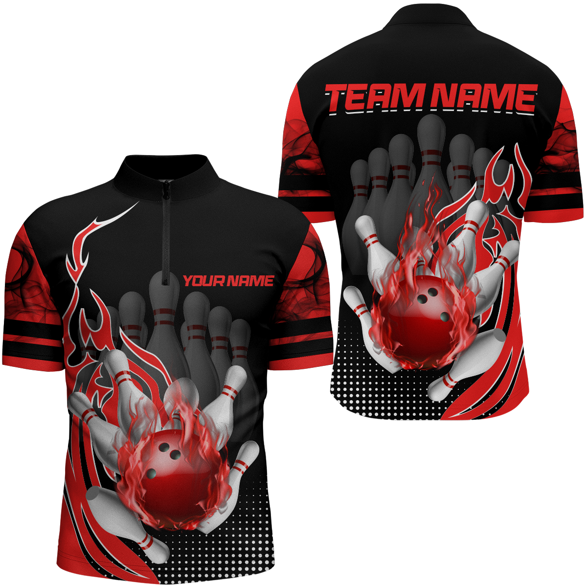 Personalised Flame Bowling Shirts for Men - 1/4 Zip Q410
