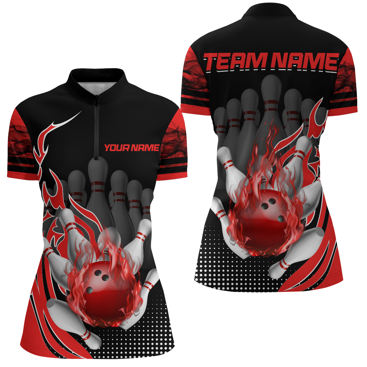 Women's Personalised Flame Bowling 1/4 Zip Shirt Q410
