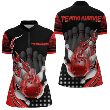 Women's Personalised Flame Bowling 1/4 Zip Shirt Q410