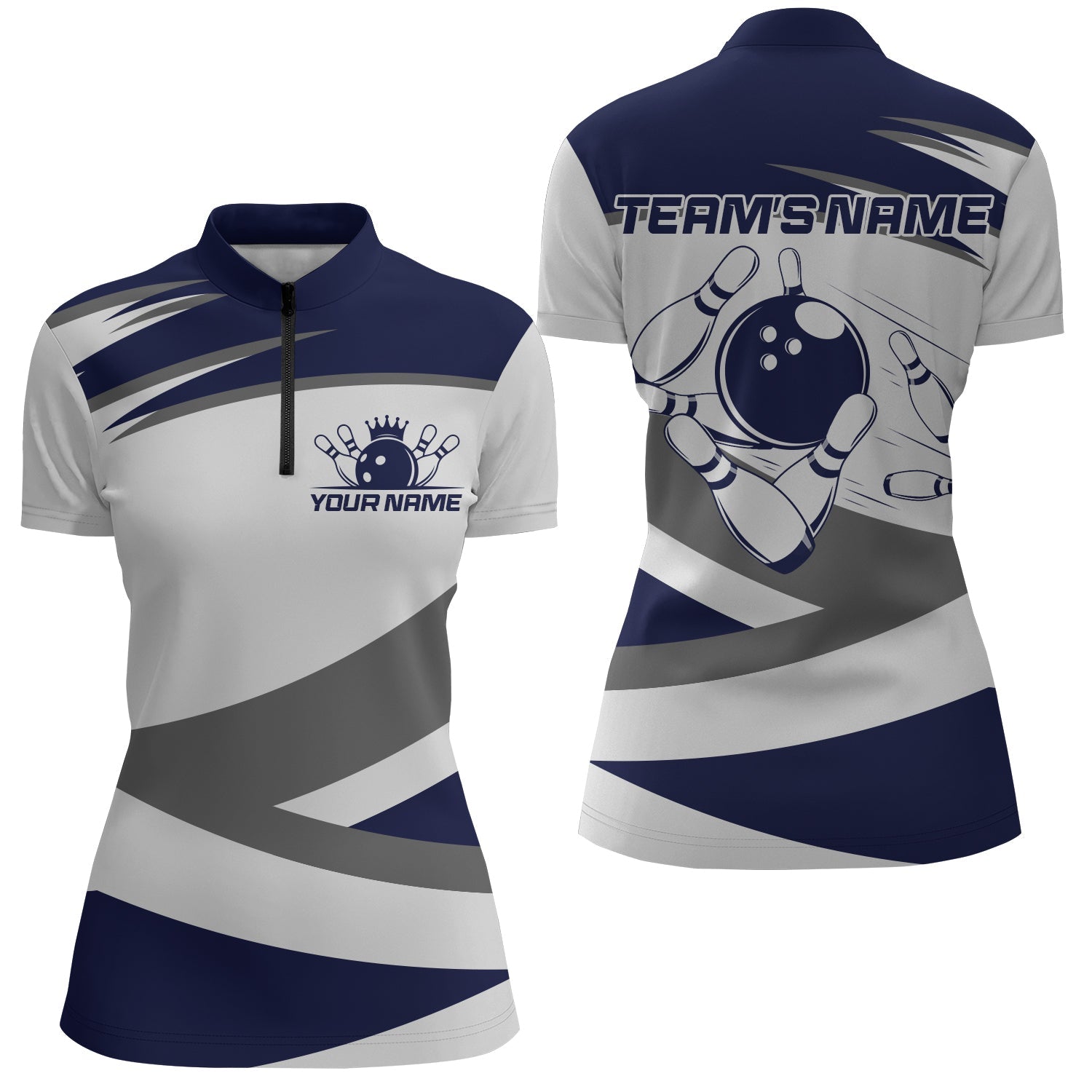 Women's Navy & Grey Bowling Quarter-Zip Jersey Q1