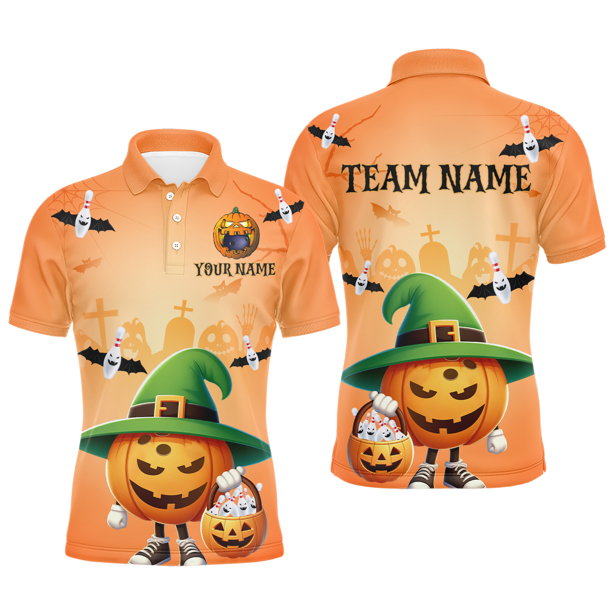 Men's Personalised Halloween Bowling Polo Q424