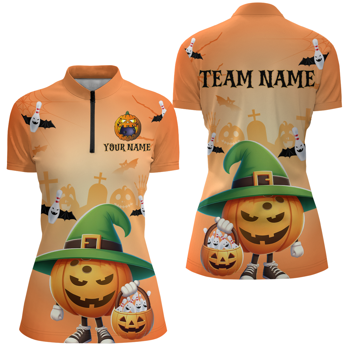 Women's Halloween Bowling 1/4 Zip Shirt Q424