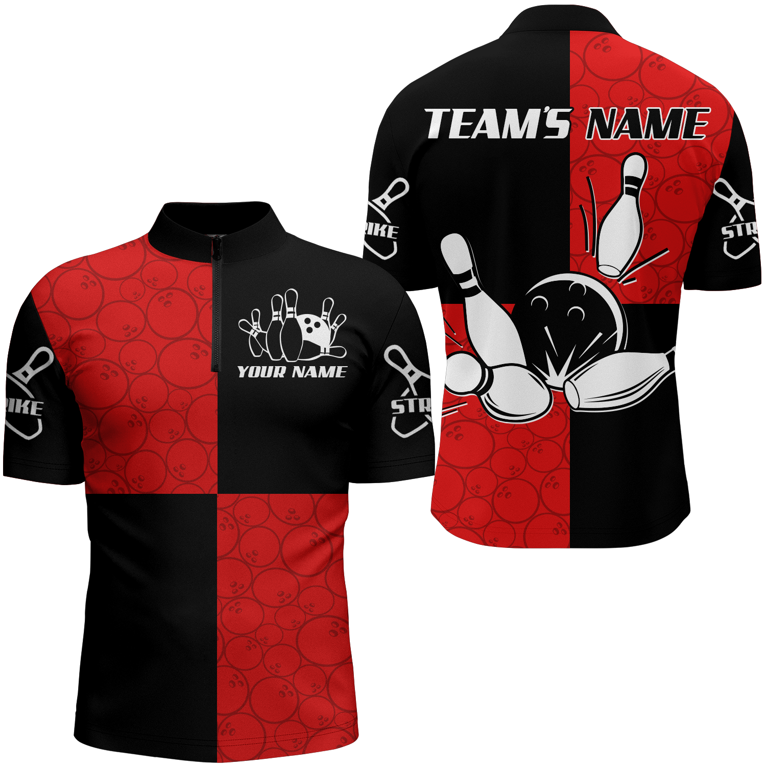 Men's Customised Bowling Team Quarter Zip Shirt Q425