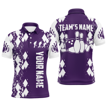 Custom Purple & White Bowling Polo Shirt for Men Q264