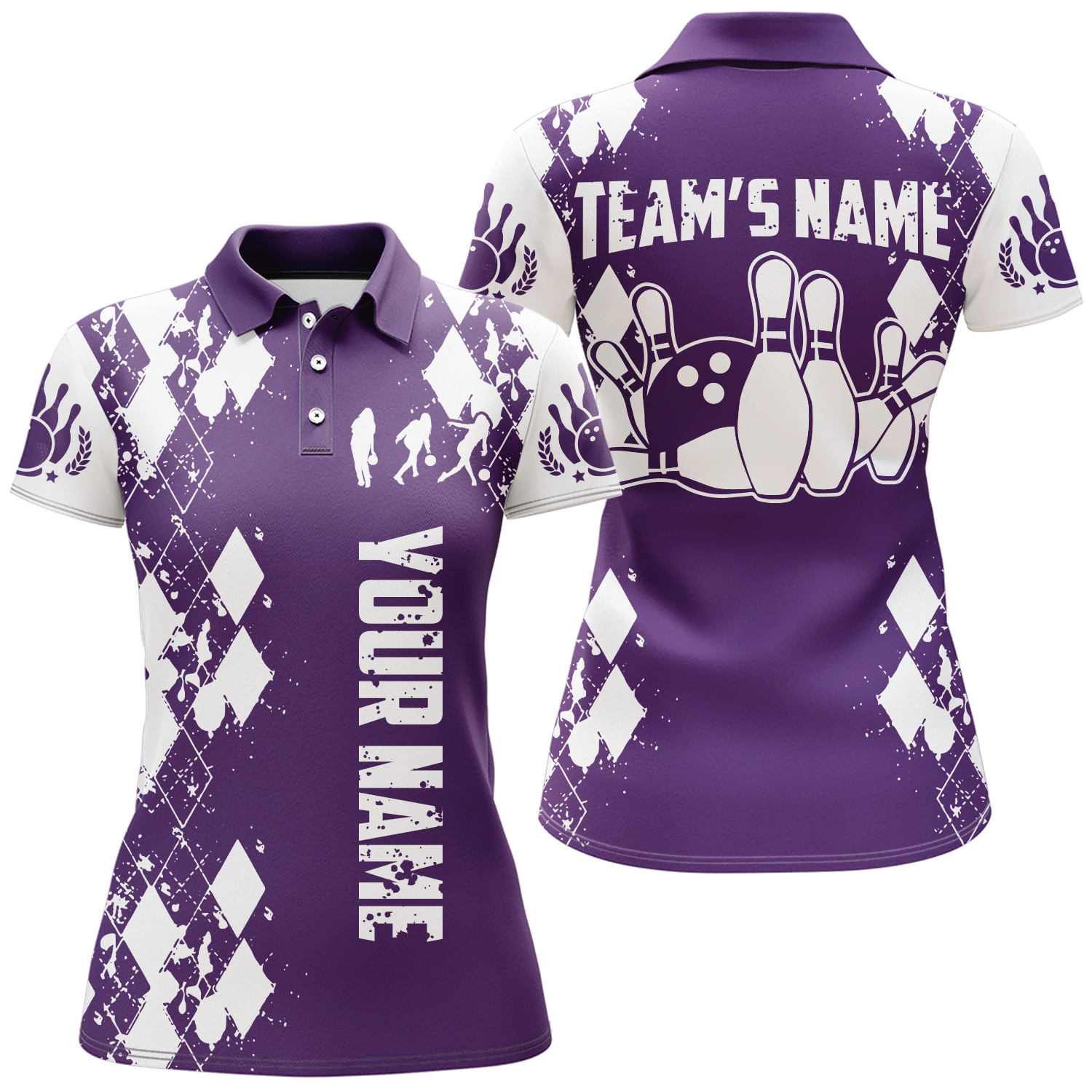 Custom Purple & White Bowling Polo Shirt for Women Q264