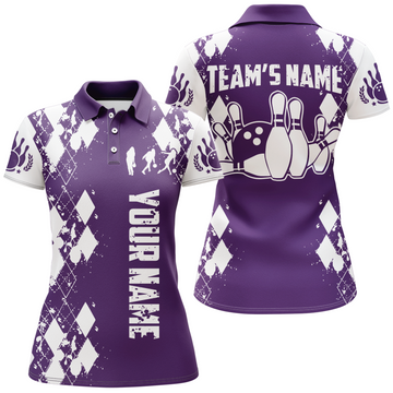 Custom Purple & White Bowling Polo Shirt for Women Q264