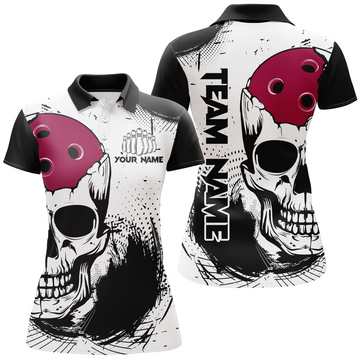 Skull Bowling Team Polo Shirt for Women Q275