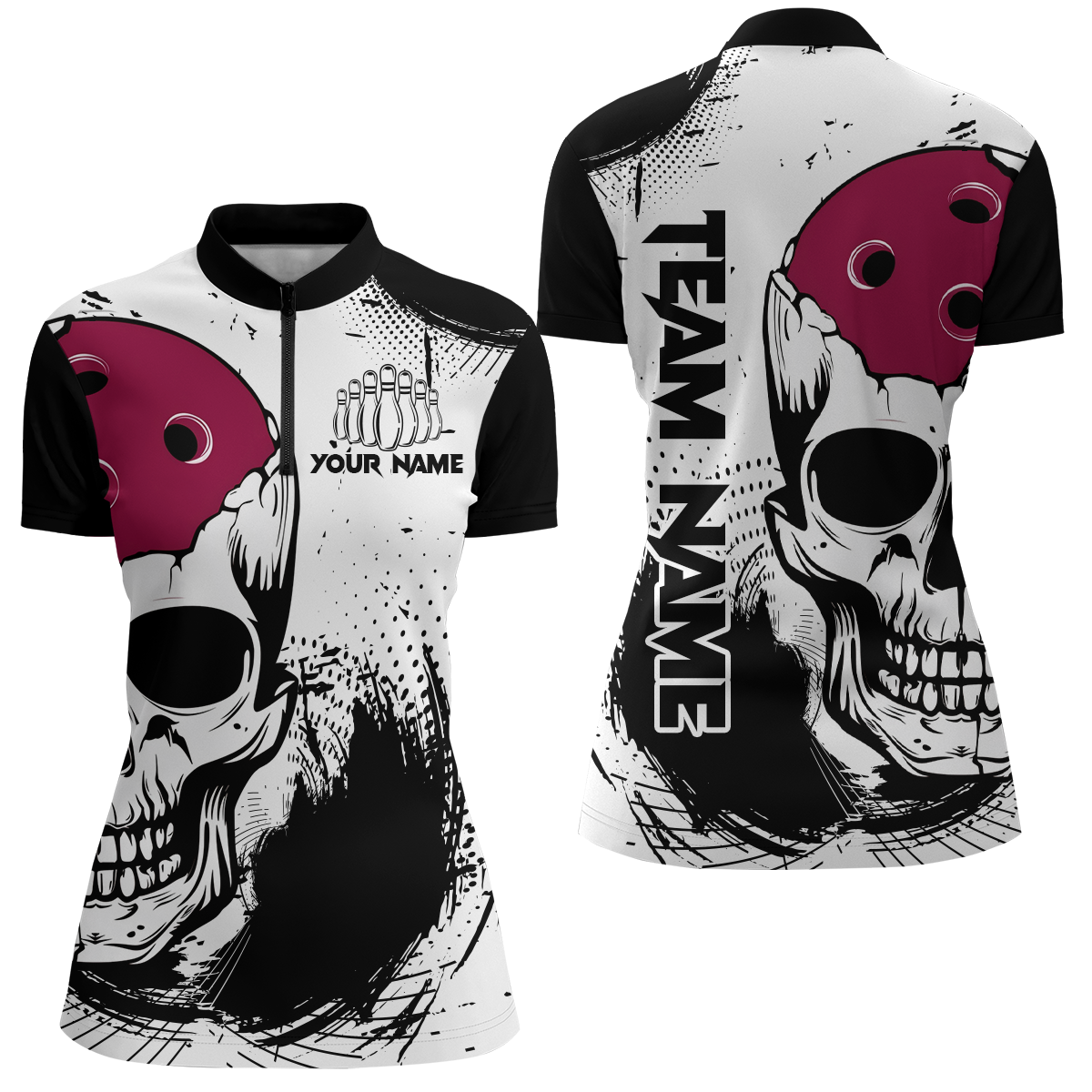 Skull Bowling Team Quarter-Zip Shirt for Women Q275