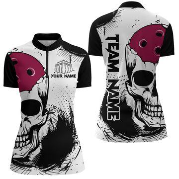 Skull Bowling Team Quarter-Zip Shirt for Women Q275