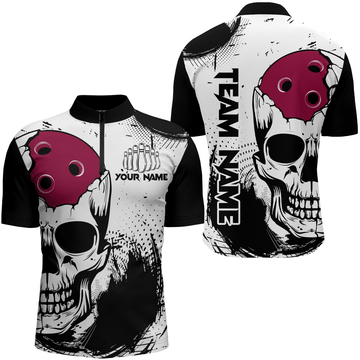 Skull Bowling Team Personalised Quarter-Zip Shirt for Men Q275