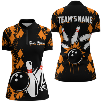 Personalised Orange 1/4 Zip Bowling Shirt for Women Q430