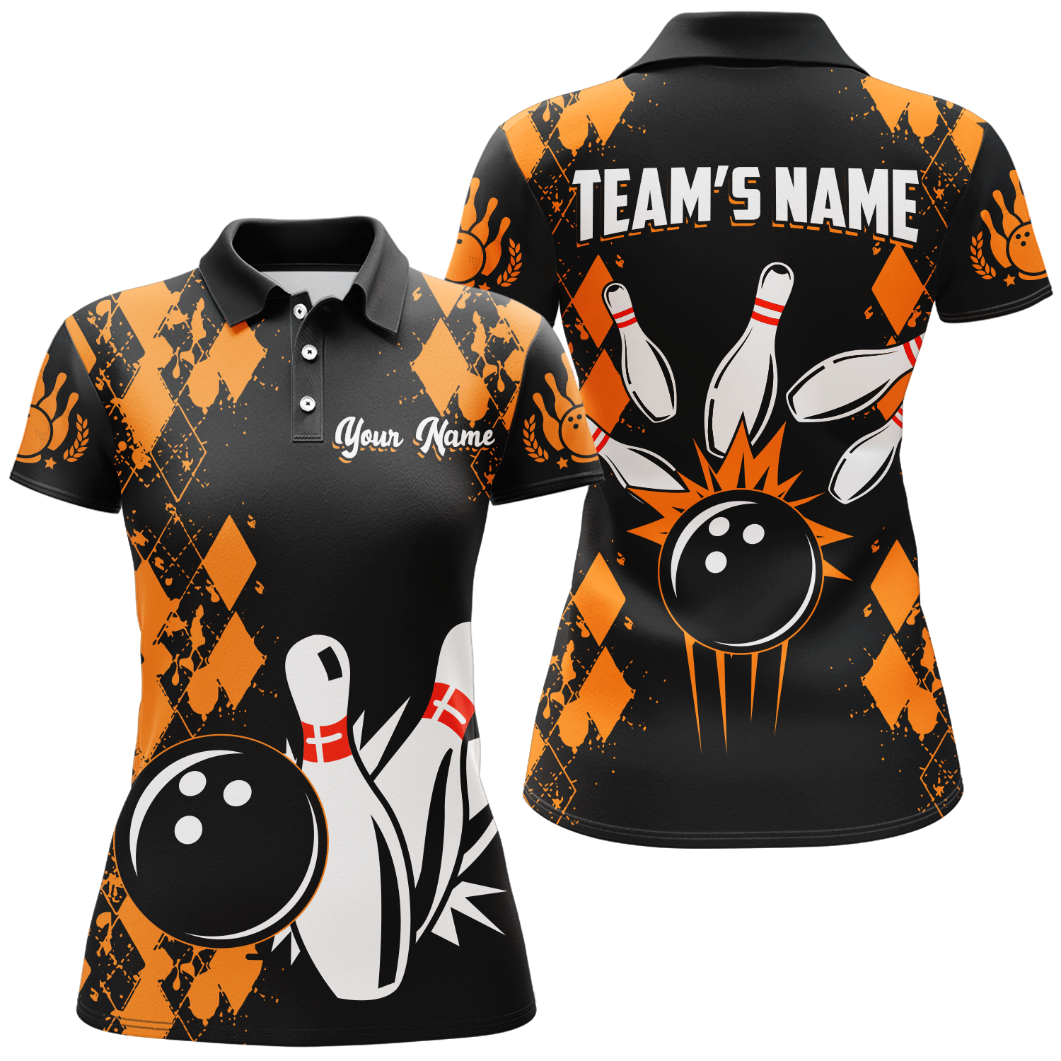 Personalised Orange Bowling Polo & 1/4 Zip Shirt for Women Q430