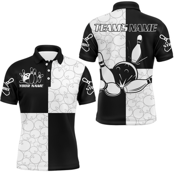 Men's Black & White Bowling Team Polo Shirt Q101