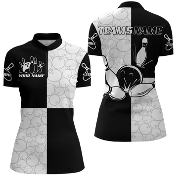 Women's Black & White Bowling 1/4 Zip Shirt Q101