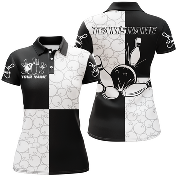 Women's Black & White Bowling Team Polo Shirt Q101