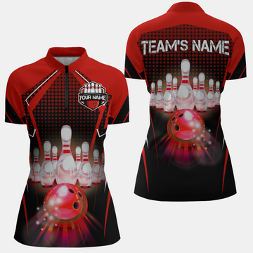 Women's Personalised Bowling Quarter-Zip Shirt Q59
