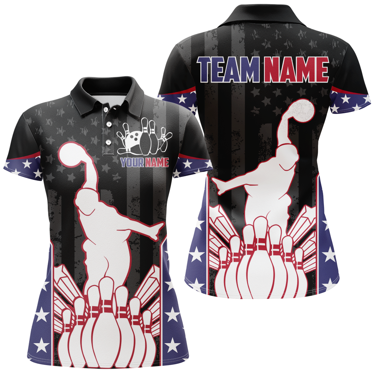 Women's Personalised Bowling Team Polo Shirts Q439