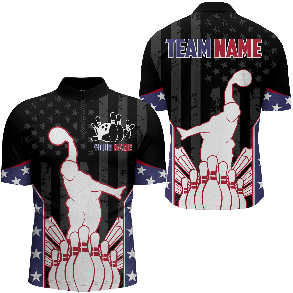 Men's 1/4 Zip Personalised Bowling Team Shirts Q439
