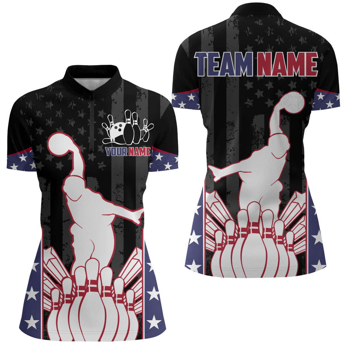 Women's 1/4 Zip Personalised Bowling Shirts Q439
