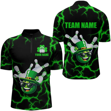 Men's Green Bowling Quarter-Zip Shirt - Lucky Team Jersey Q220
