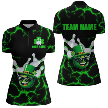 Women's Green Bowling Quarter-Zip Shirt - Lucky Team Jersey Q220