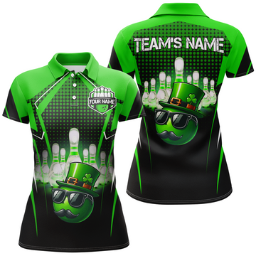 Women's Green St. Patrick's Day Bowling Polo Shirt Q223
