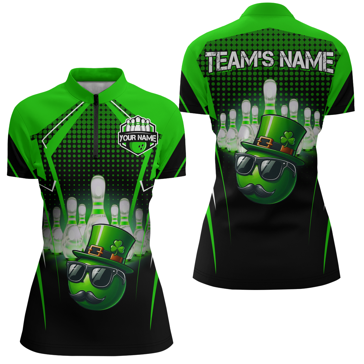 Women's Green Quarter-Zip Bowling Shirt - St. Patrick's Day Q223