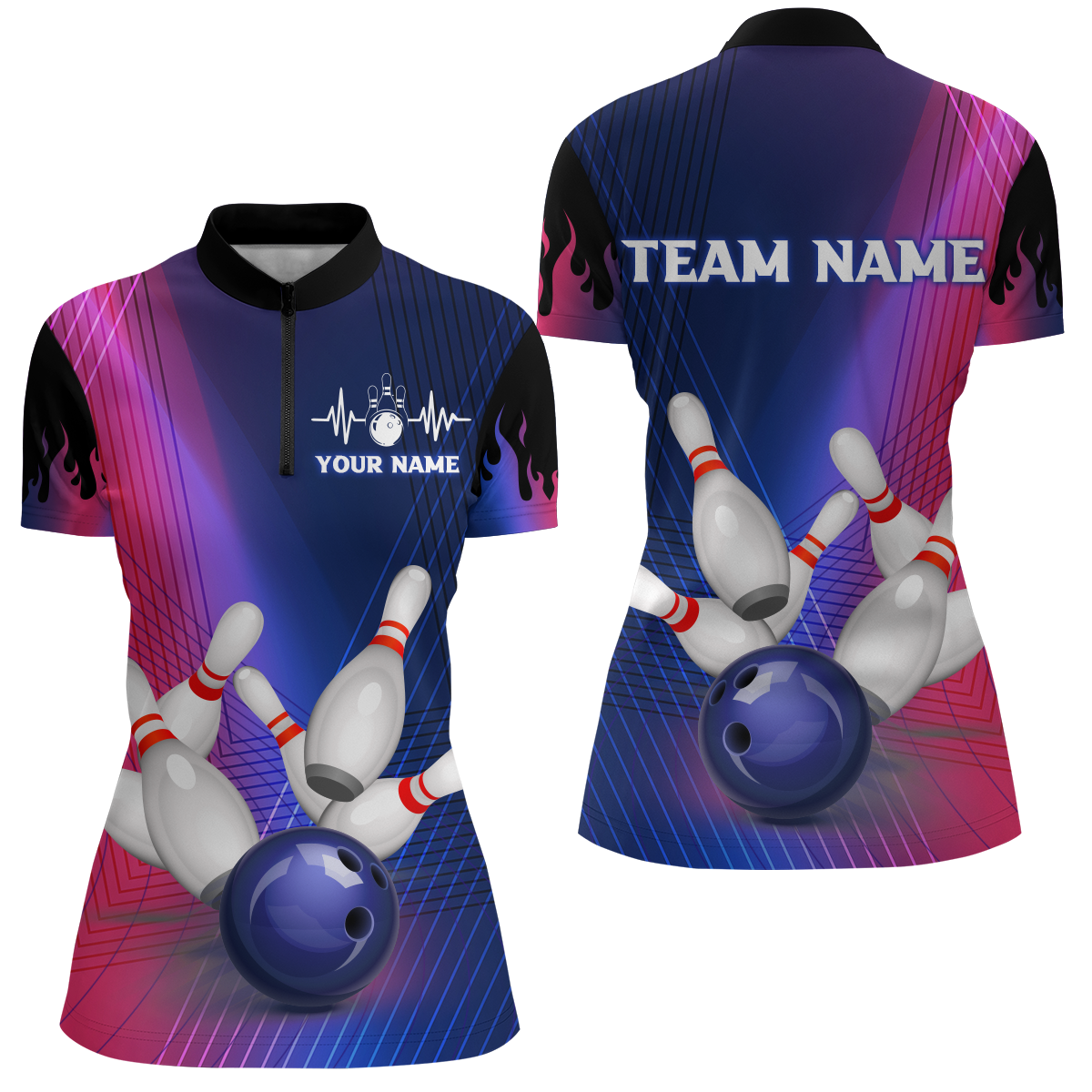 Personalised 3D Bowling Shirt for Women - 1/4 Zip Jersey Q289
