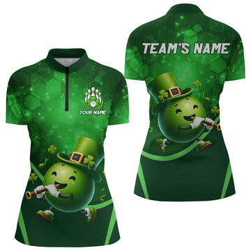 St. Patrick's Day Women's Green Bowling Quarter-Zip Shirt Q219
