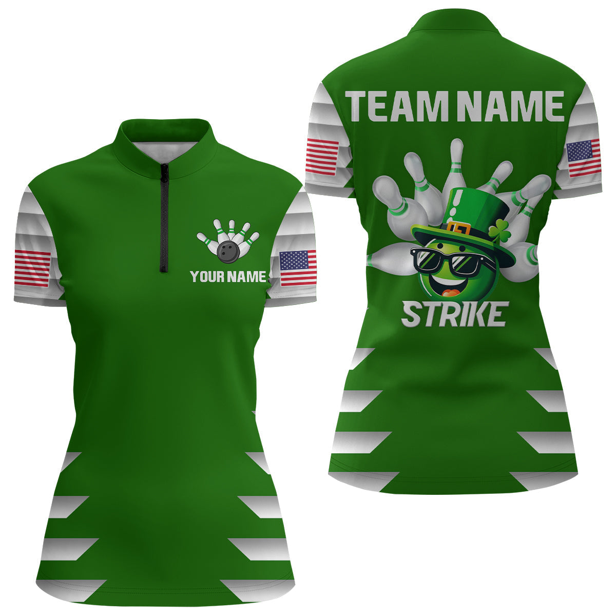 St. Patrick's Day Women's Green Bowling Quarter-Zip Shirt Q221