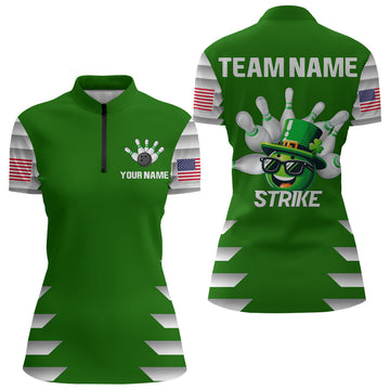 St. Patrick's Day Women's Green Bowling Quarter-Zip Shirt Q221