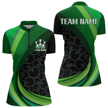 St. Patrick's Day Women's Green Bowling Quarter-Zip Shirt Q224