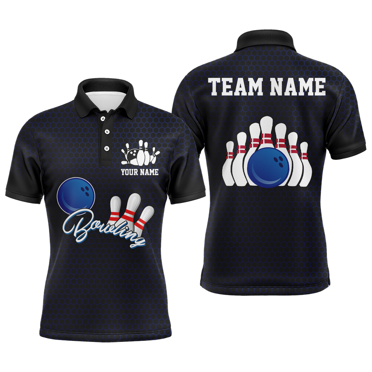 Men's Black 3D Bowling Team Polo Jersey Q117