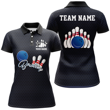 Women's 3D Black Bowling Polo Jersey Q117