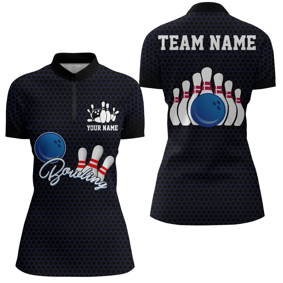 Women's Black 3D Bowling Quarter-Zip Jersey Q117