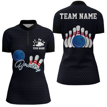 Women's Black 3D Bowling Quarter-Zip Jersey Q117