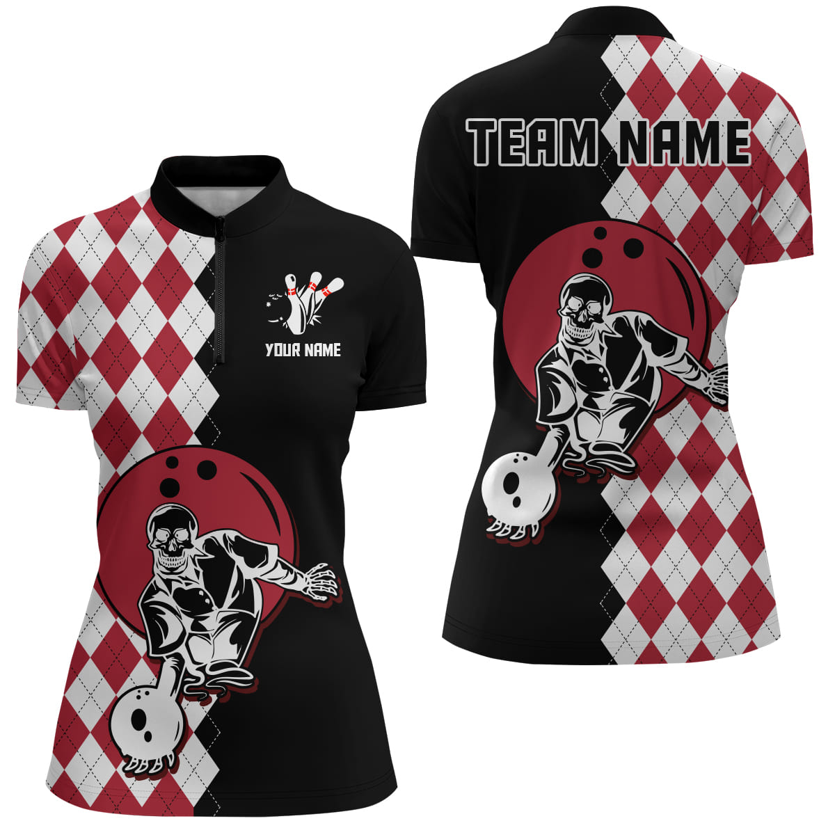 Women's Skull Bowling Quarter-Zip Shirt Q34